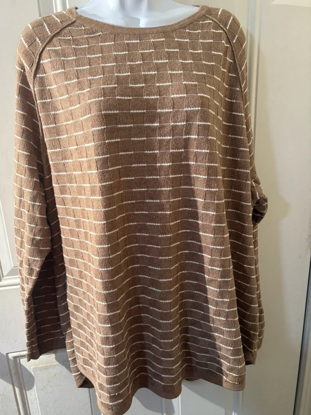Cozy Camel Striped Knit Sweater 100% NATURAL COTTON!Thin-Light-Weight. Exc Cond!